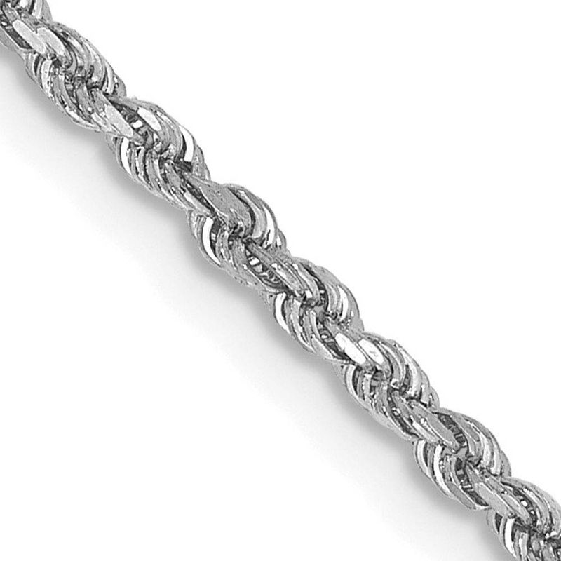 1.75mm 10k White Gold Diamond Cut Solid Rope Chain Anklet, 9 Inch